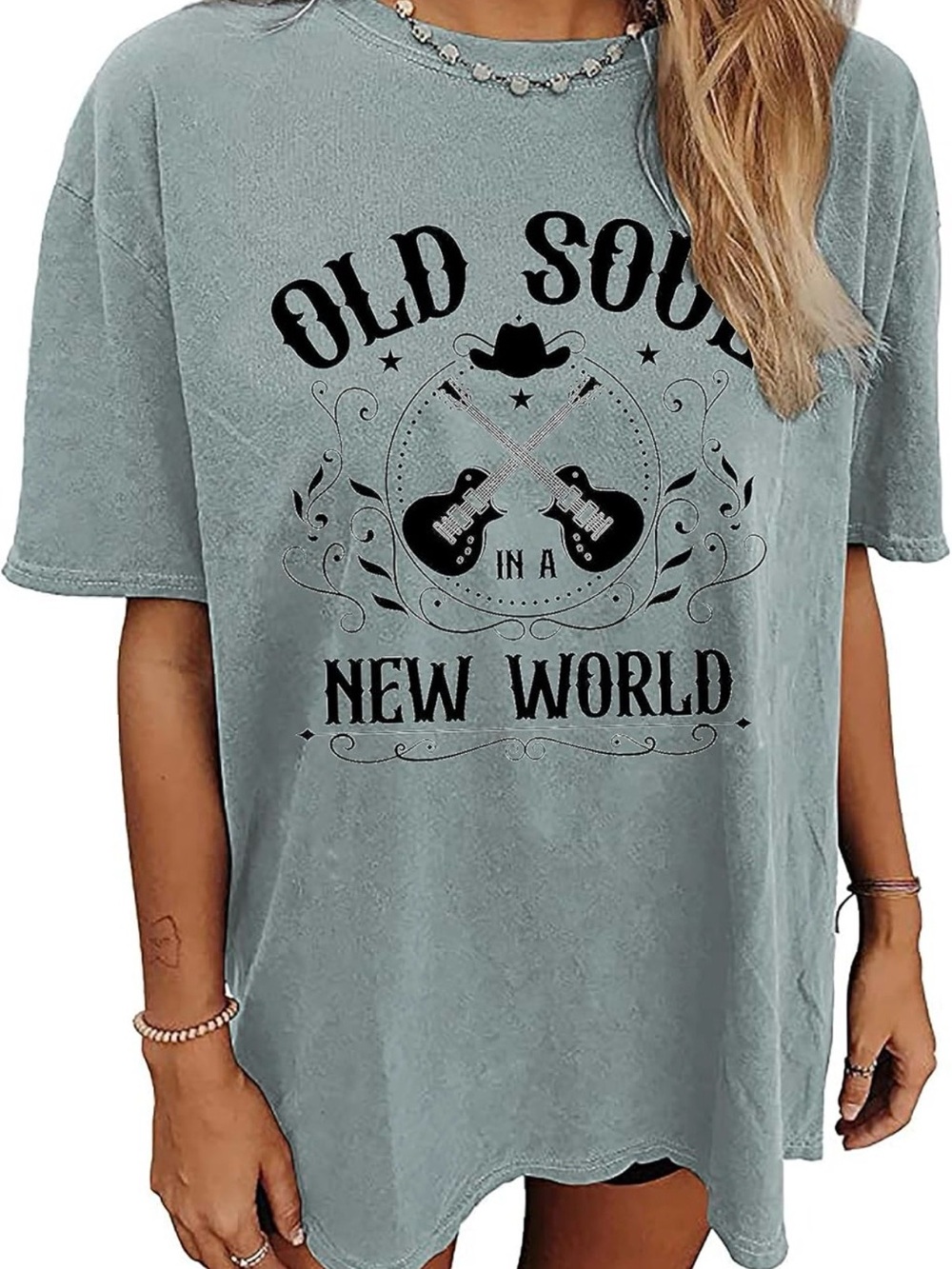 Vintage Graphic 'Old Soul in a New World' Women's Tee - Sage
